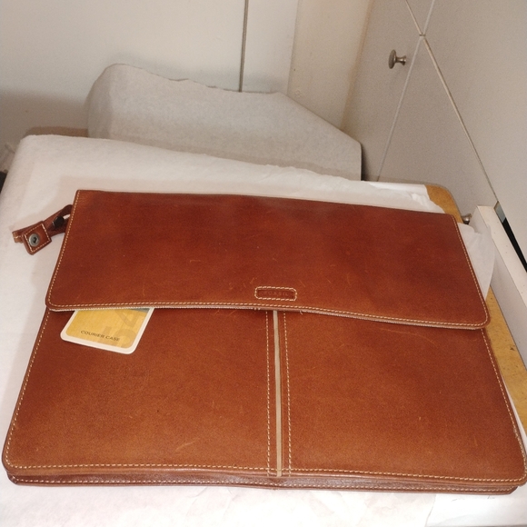 Fossil Courier Case Brown Portfolio Pouch Clutch Briefcase Storage Leather Displ
